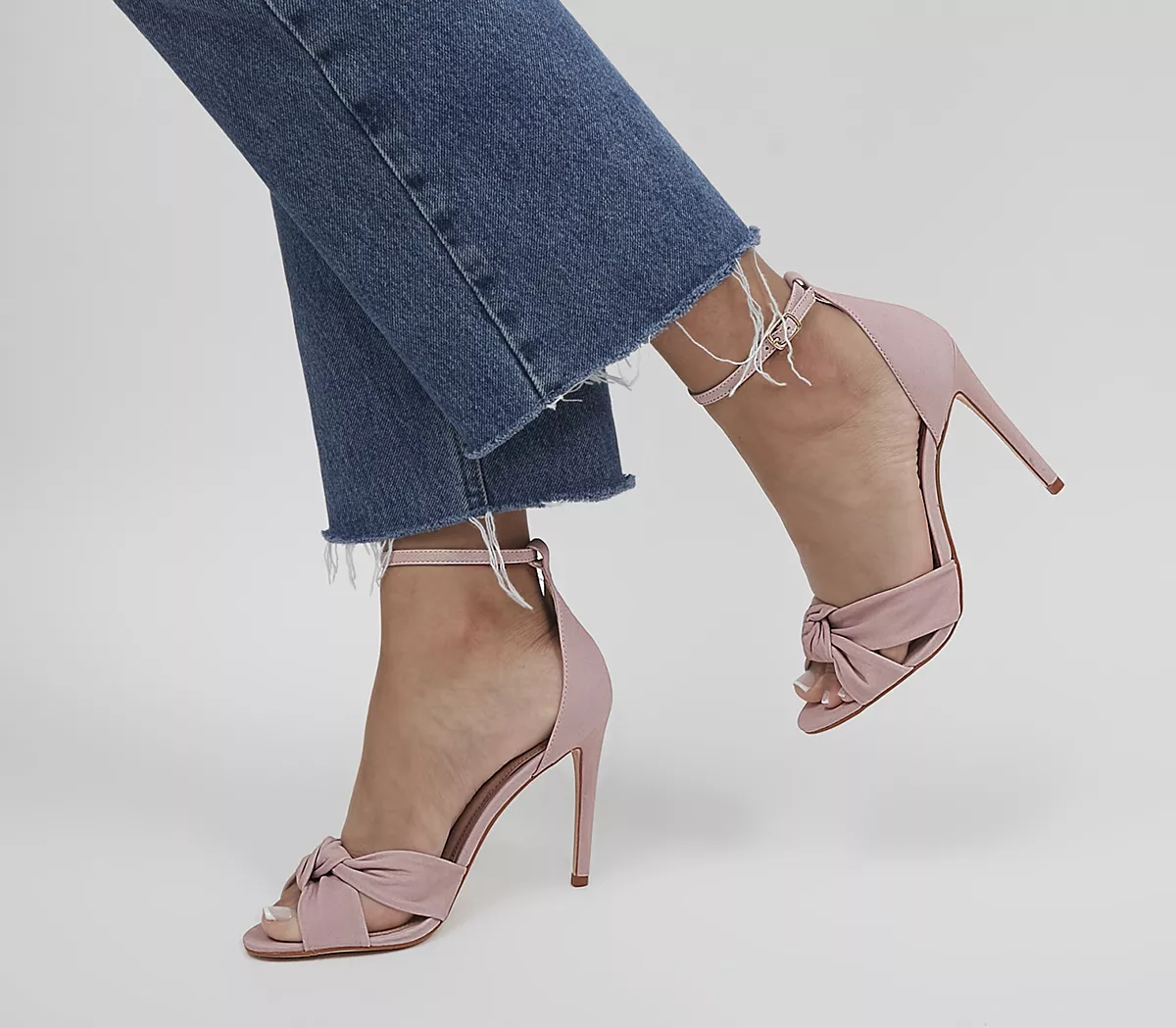 OFFICE Hacker Twist Vamp Stiletto Heeled Sandals Soft Pink Nubuck