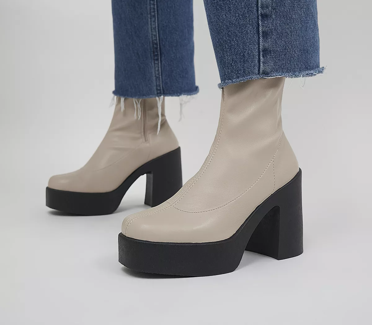 OFFICE Amenna Platform Sock Heeled Ankle Boots Off White