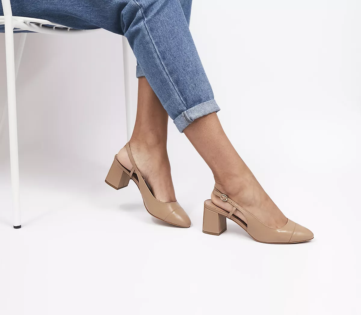 OFFICE Mirage Slingback Block Courts Camel Leather