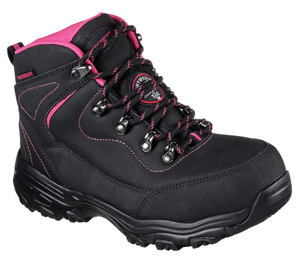 Skechers Women Work: D'Lites - Amasa Alloy Toe Black/Fuchsia