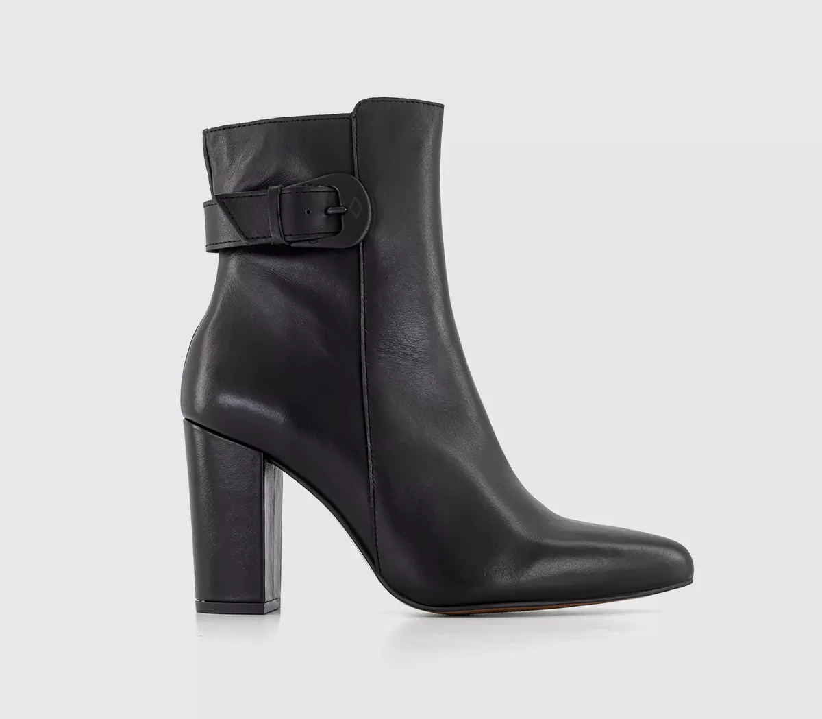 OFFICE Argo Leather Covered Buckle Heeled Ankle Boots Black Leather