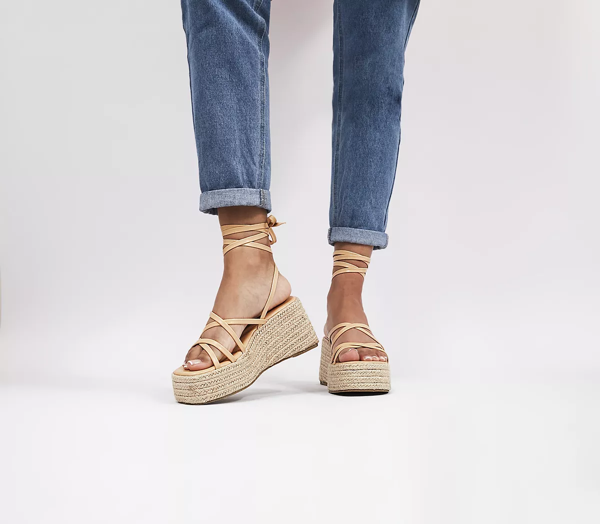 OFFICE Hush Tie Up Flatform Espadrilles Camel