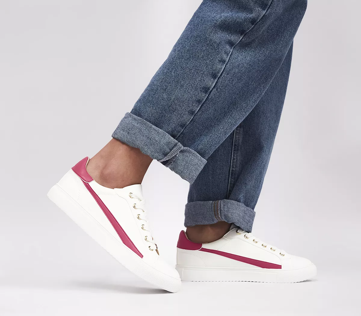 OFFICE Free Spirit Lace Up Trainers White Hot Pink