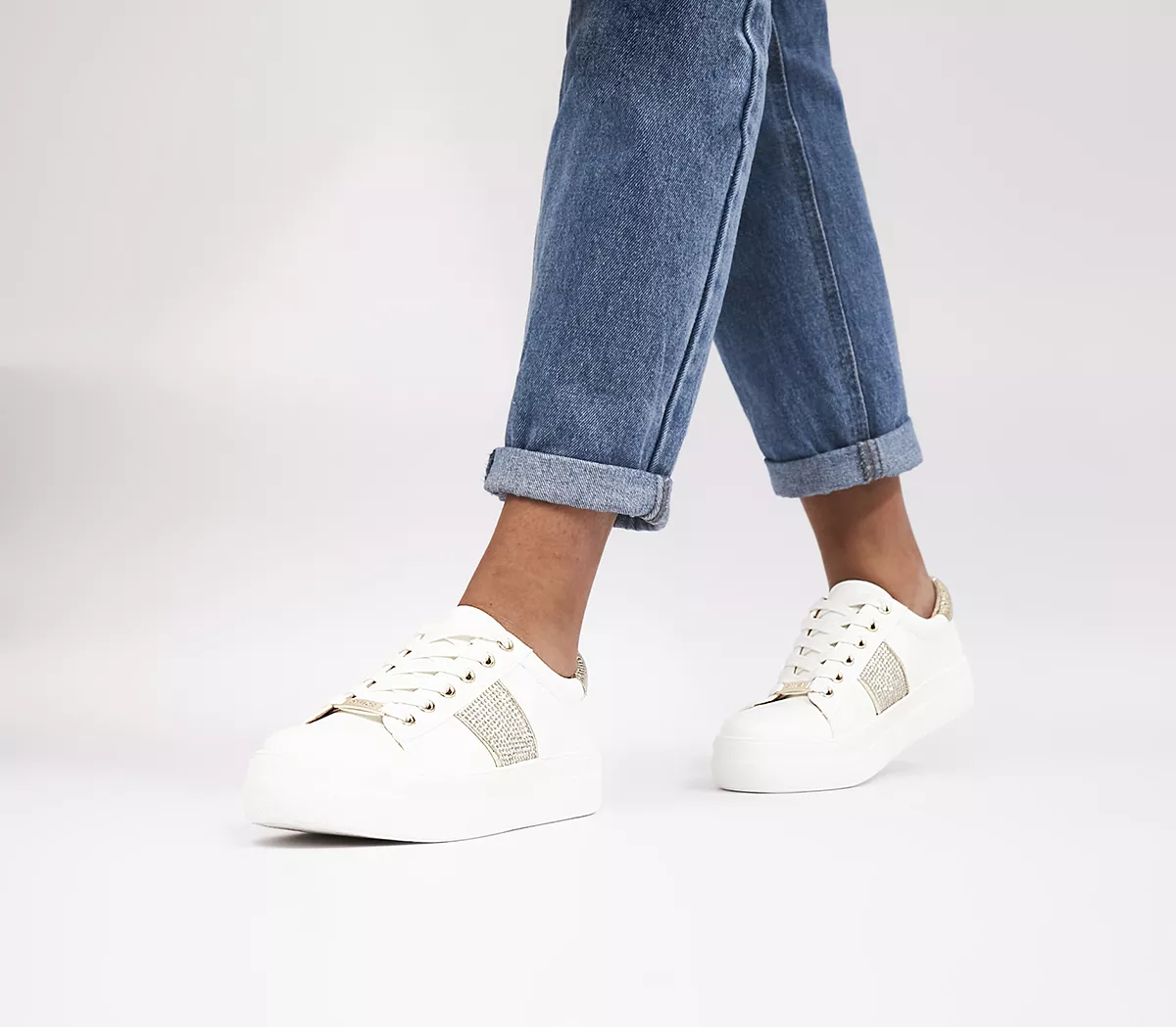 OFFICE Frantic Embellished Lace Up Trainers White