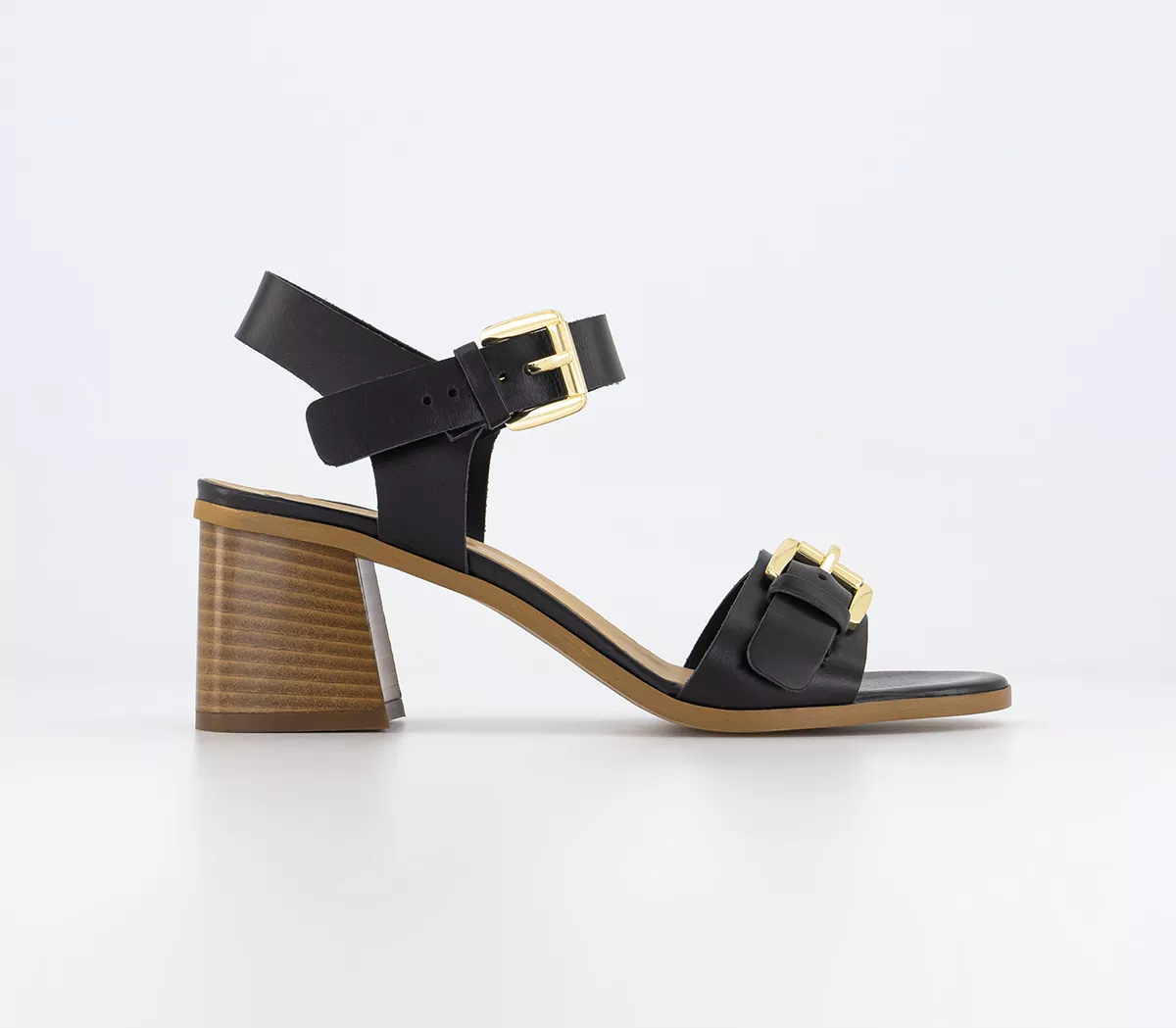 OFFICE Mercy Buckle Two Part Sandals Black Leather