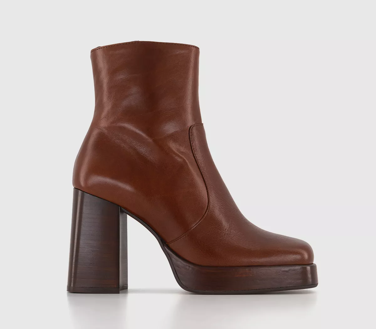 OFFICE Arlo Heeled Platform Boots Choc Brown Leather