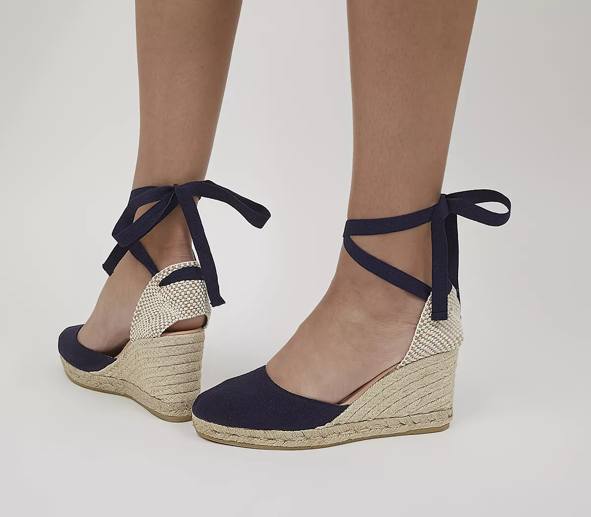 Gaimo for OFFICE Ankle Tie Espadrille Wedges Navy Canvas