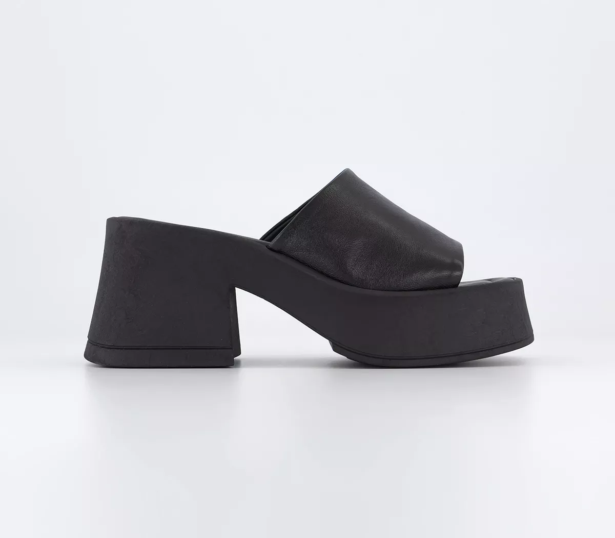 OFFICE Hizzy Square Toe Mules Black Leather