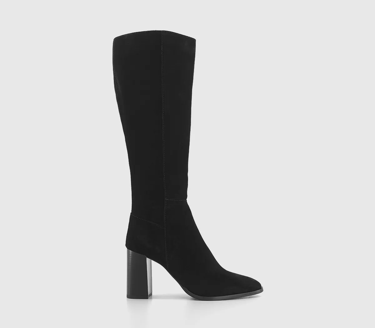 OFFICE Kendra Almond Toe Block Heel Knee Boots Black Suede
