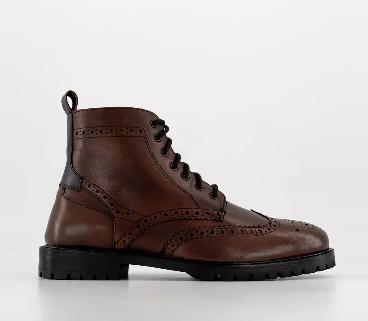 OFFICE Benson Brogue Wedge Lace Boots Brown Leather