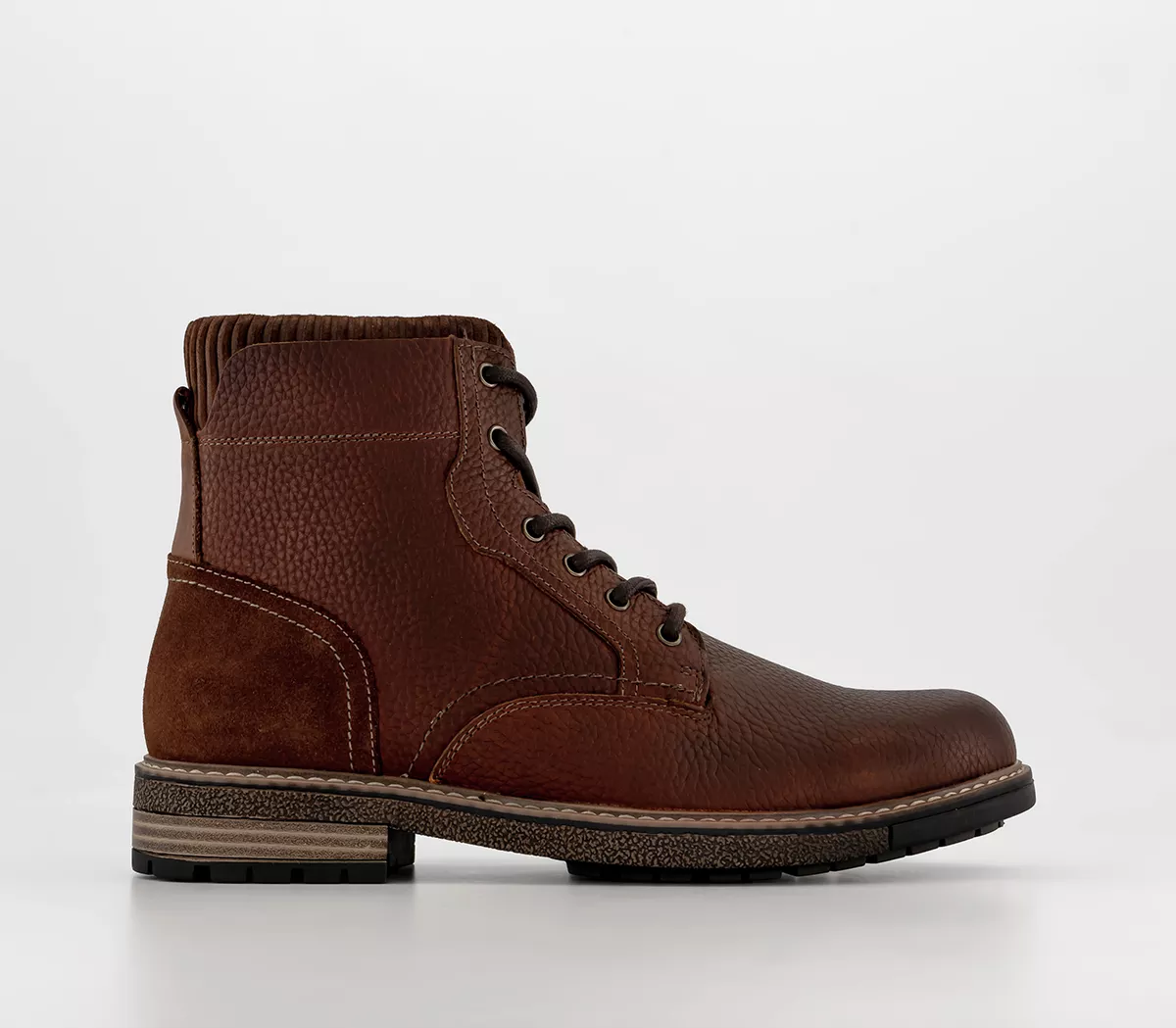 OFFICE Burley Pebble Grain Plain Toe Boots Brown Leather