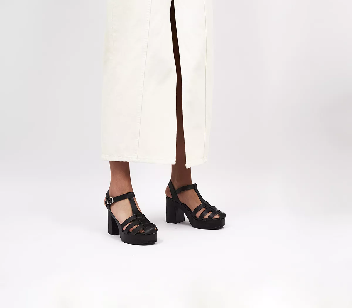 OFFICE Hyde Fisherman Block Heel Sandals Black Leather