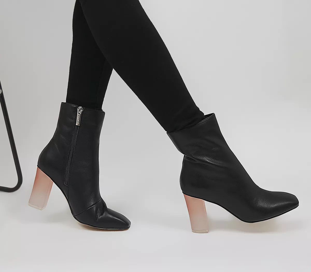 OFFICE Around Feature Block Heeled Ankle Boots Black Leather