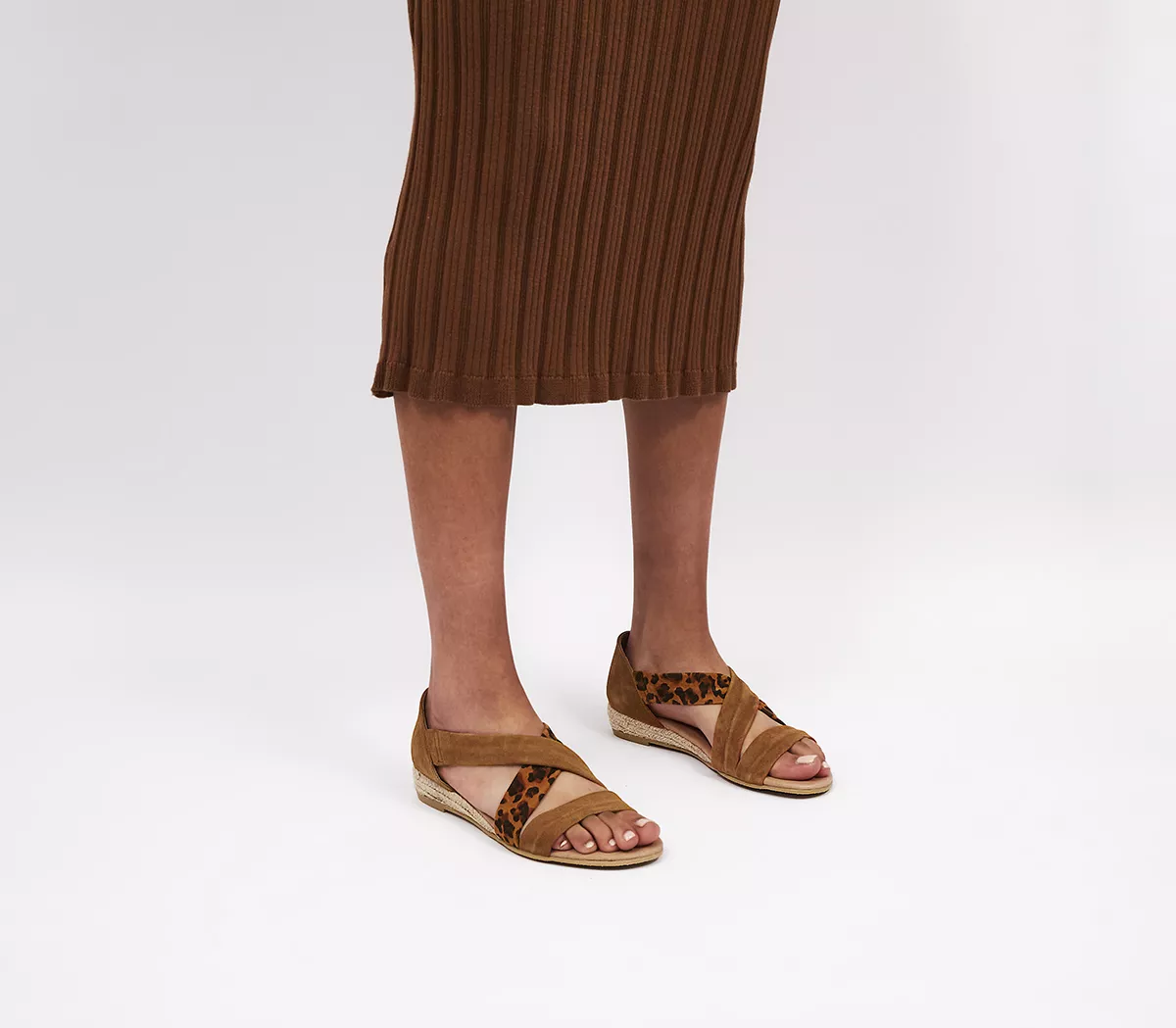 OFFICE Hallie Cross Strap Espadrilles Tanleopard Embossed