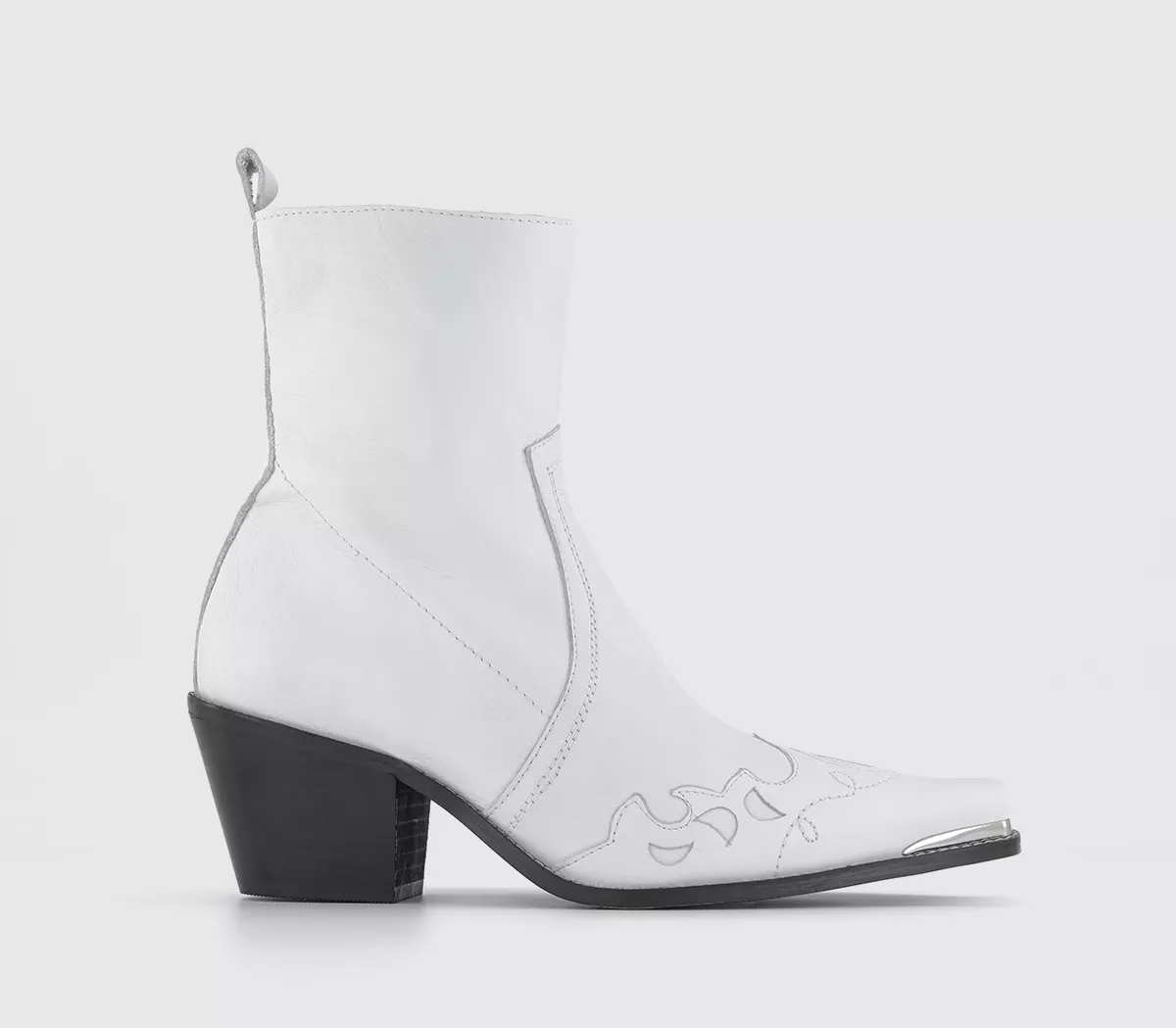 OFFICE Albuquerque Western Heeled Ankle Boots White Leather