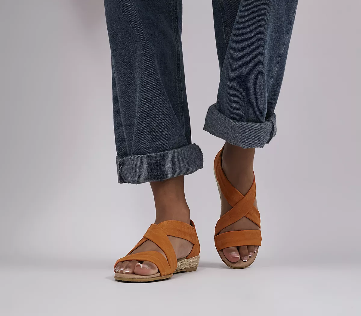 OFFICE Hallie Cross Strap Espradrilles Orange Suede