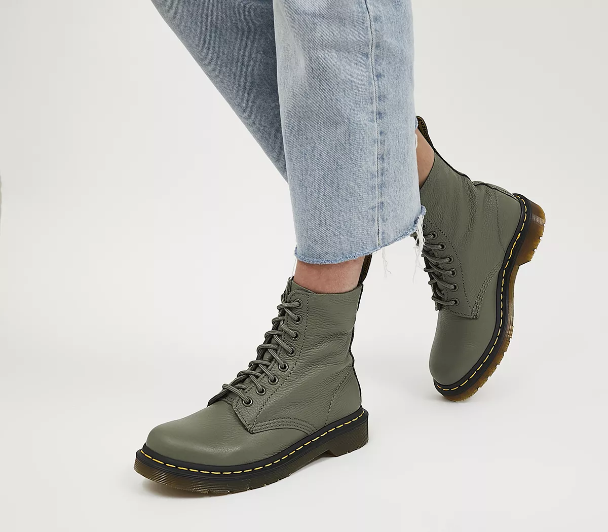 Dr. Martens 8 Eyelet Lace Up Boots Khaki Green Virginia