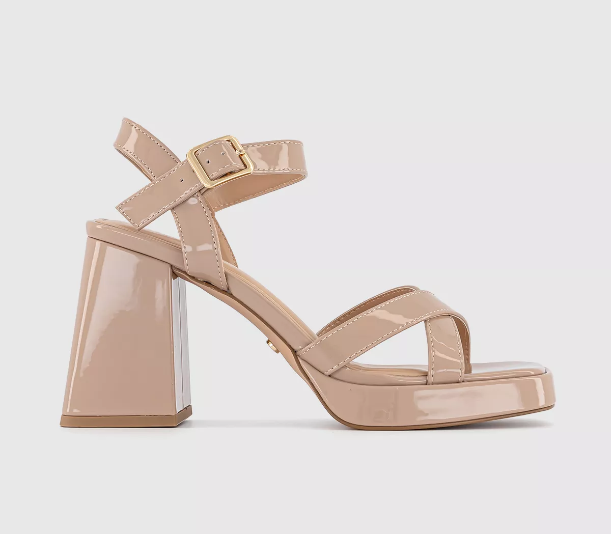 OFFICE Harper Cross Strap Platform Sandals Beige Patent