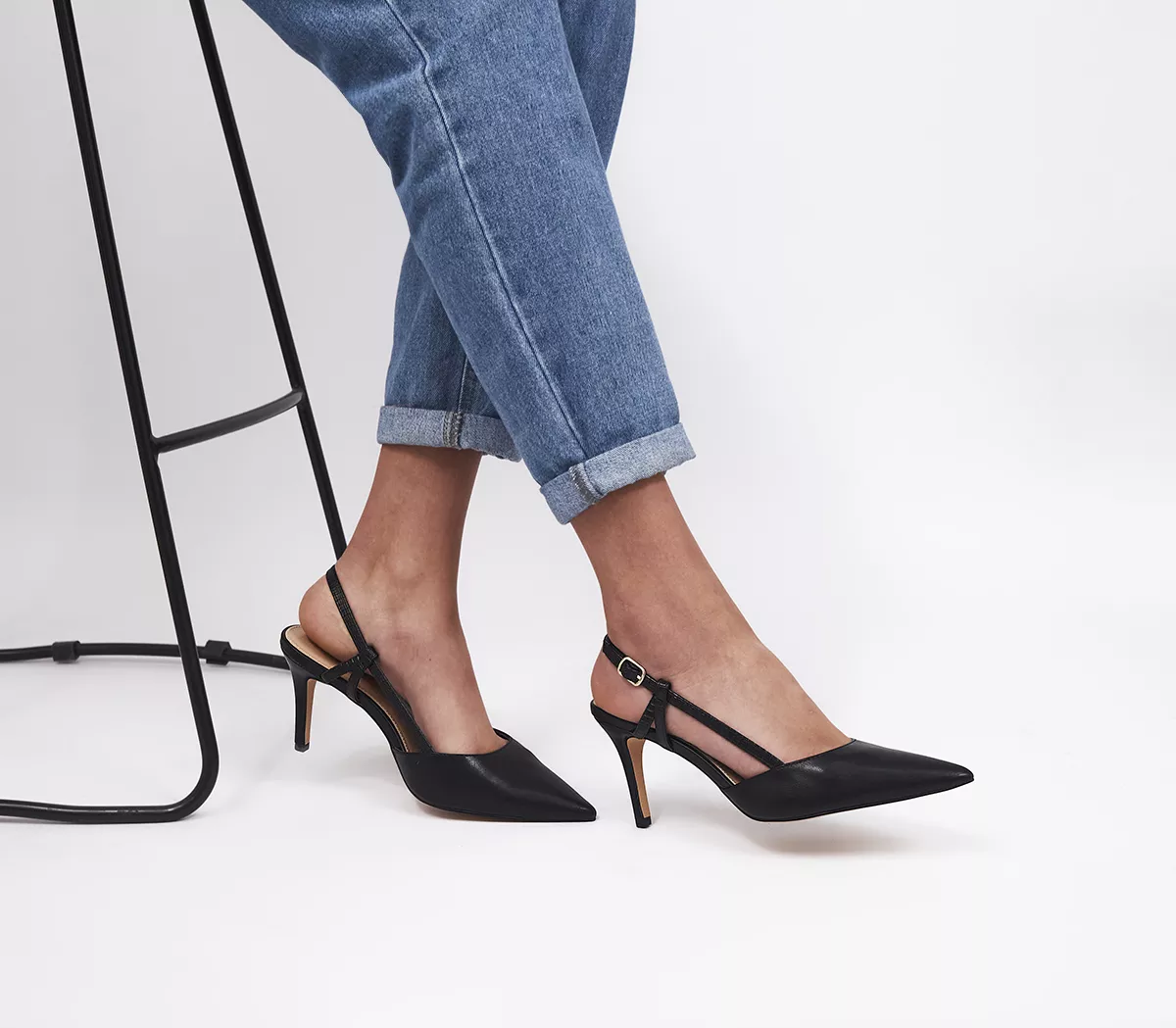 OFFICE Melody Material Mix Sling Back Courts Black