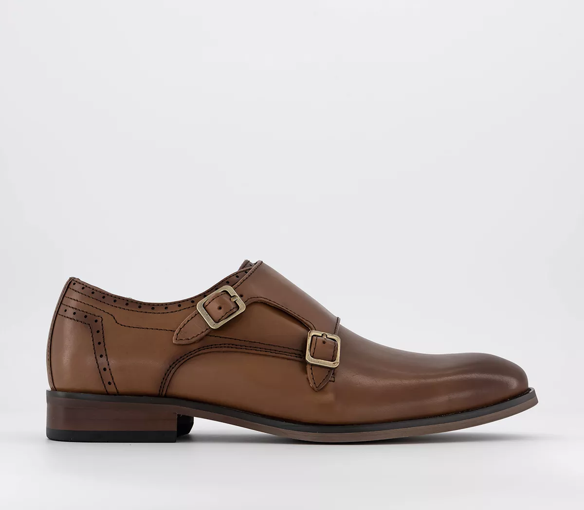 OFFICE Maverick Plain Roundtoe Double Monk Shoes Tan Leather