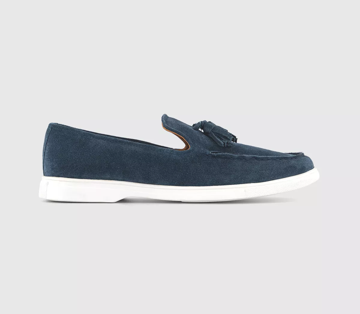 OFFICE Calvin Tassel White Outsole Loafers Navy Suede