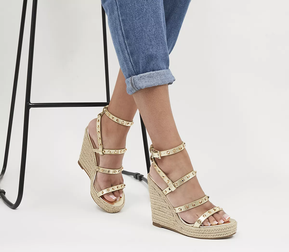 OFFICE Heaven Studded Espadrille Wedges Gold