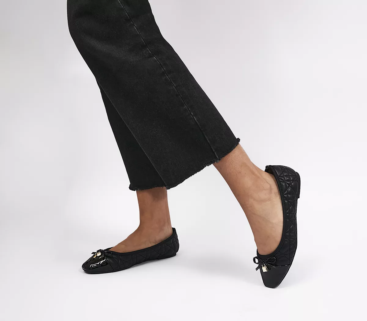 OFFICE Wide Fit Forevermore Quilted Ballet Pumps Black