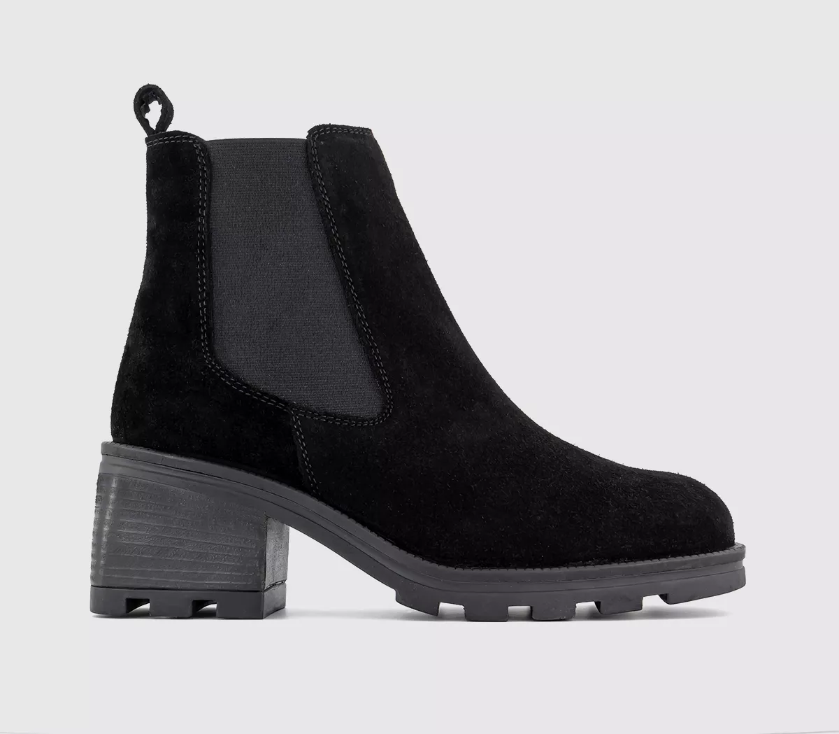 OFFICE Artie Cleated Mid Height Chelsea Boots Black Suede