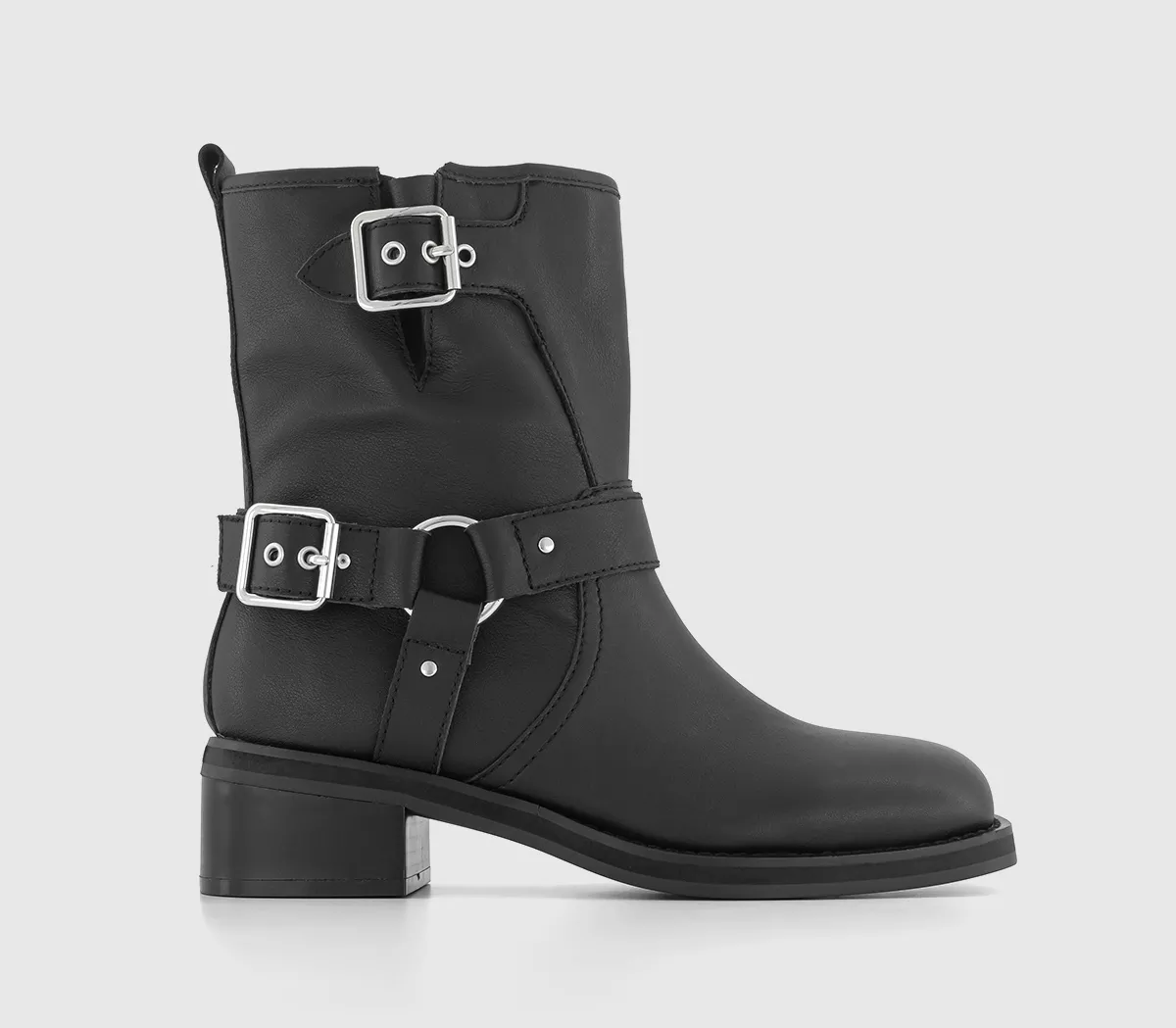 OFFICE Aero Buckle Biker Boots Black Leather