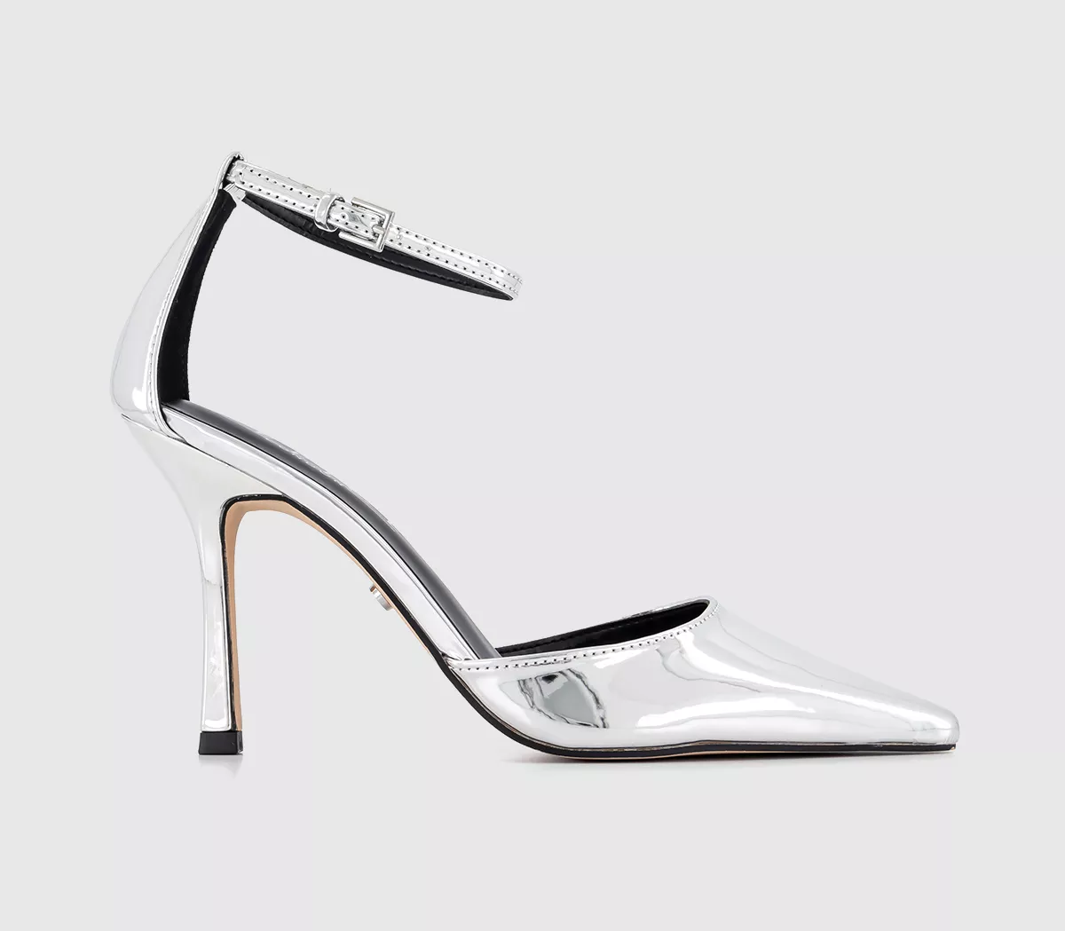 OFFICE Habit Chisel Toe Ankle Strap Courts Silver