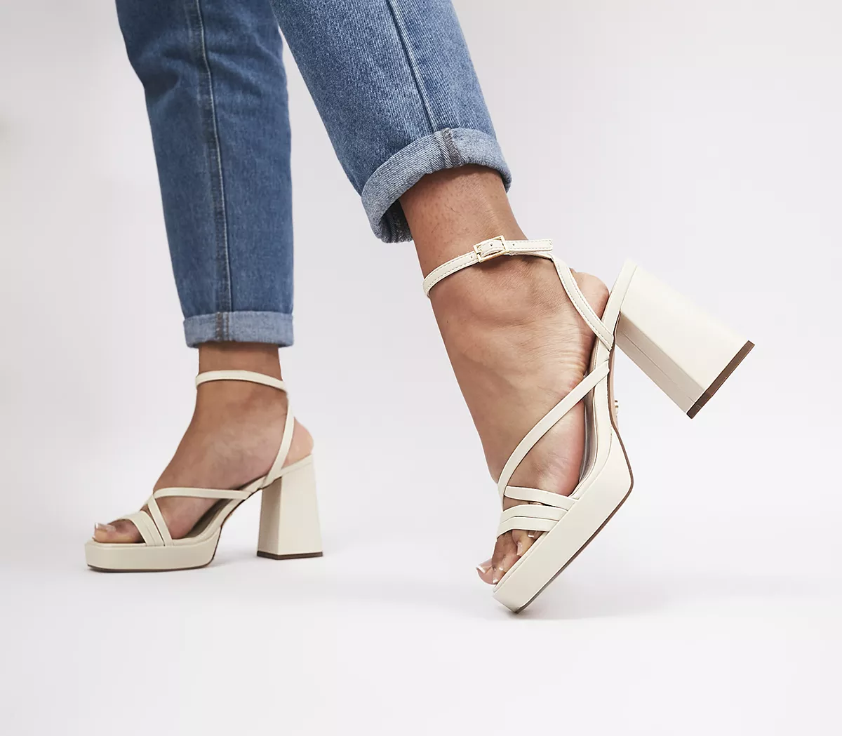 OFFICE Hetty Strappy Platform Heeled Sandals White