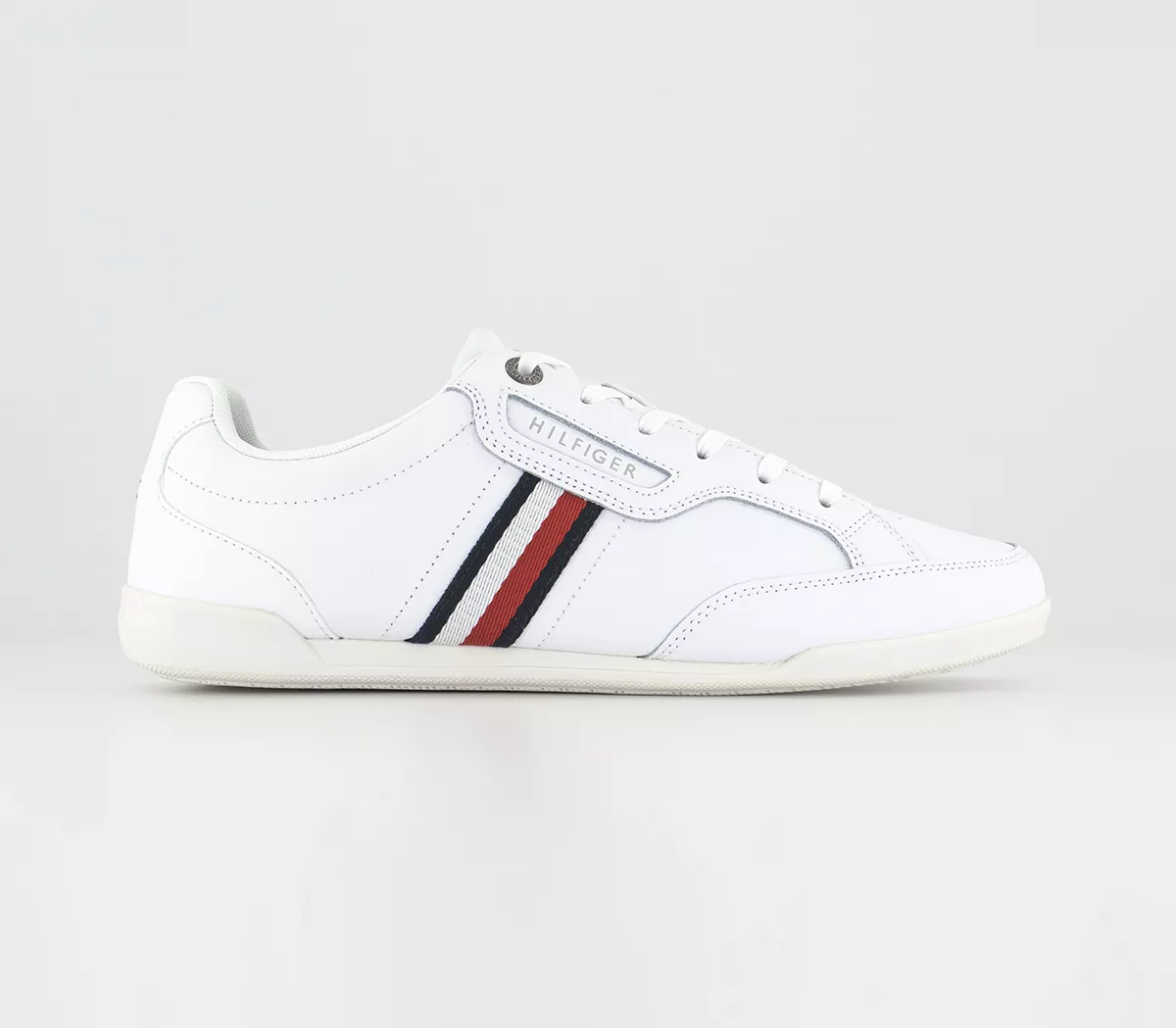 Tommy Hilfiger Classic Lo Cupsole Leather Trainers White Navy Red Stripe