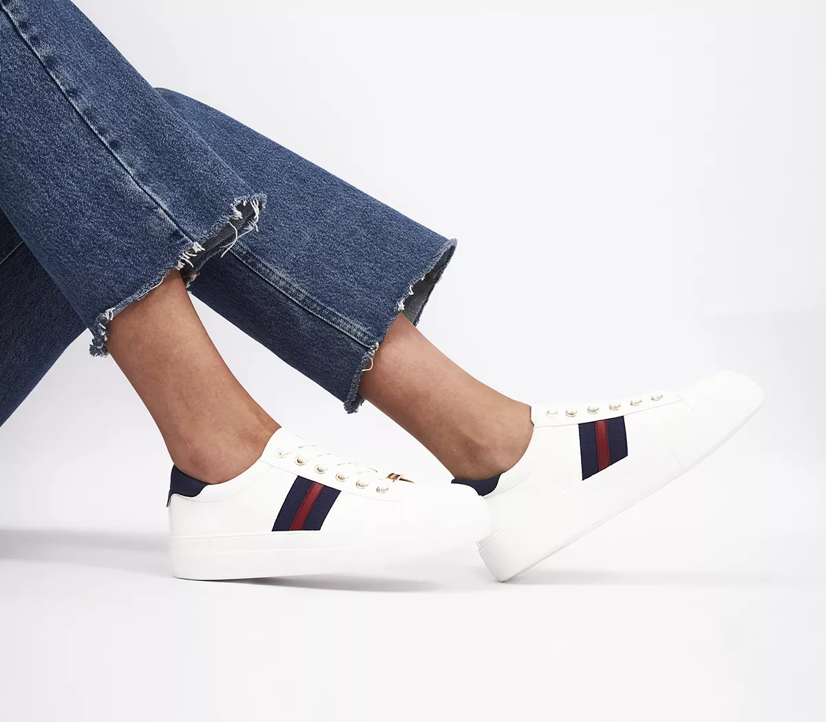 OFFICE Falling Side Stripe Lace Up Trainers White