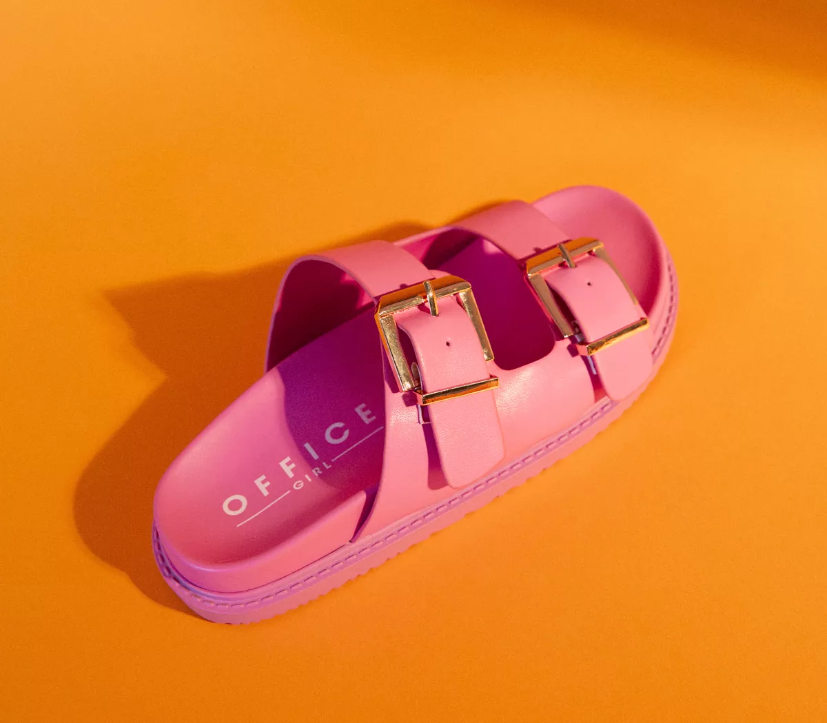 OFFICE Sunkissed Double Strap Chunky Sliders Hot Pink