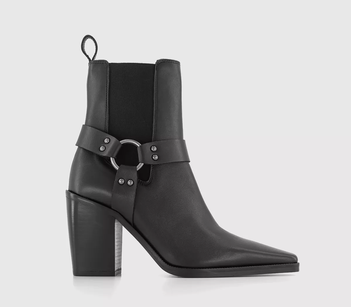 OFFICE Atlanta Harness Detail Western Boots Black Leather