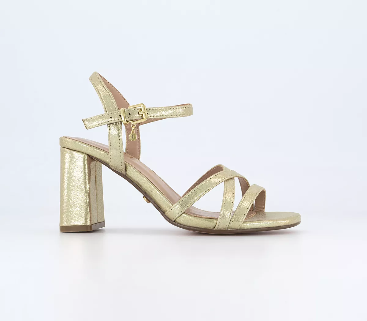 OFFICE Wide Fit Moonstone Two Part Block Heels Gold Textile