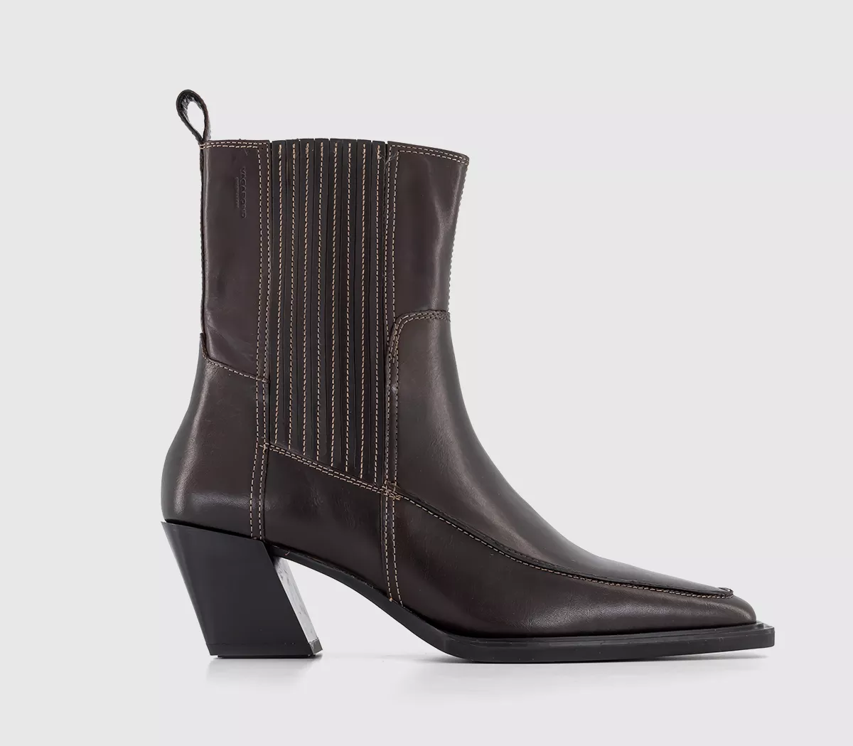 Vagabond Shoemakers Alina Contrast Stitch Western Boots Chocolate