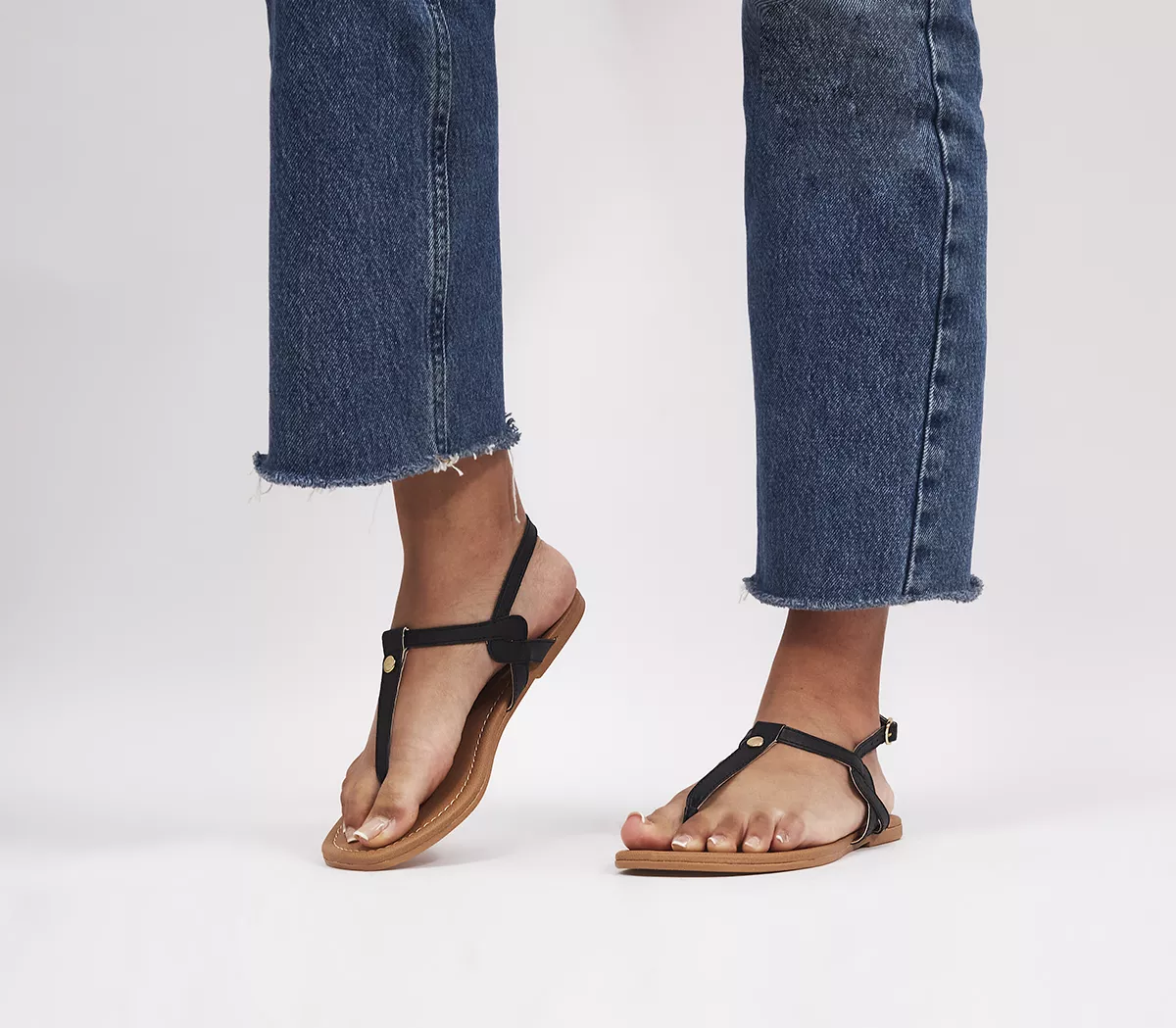 OFFICE Splendid Leather Toe Post Sandals Black Leather