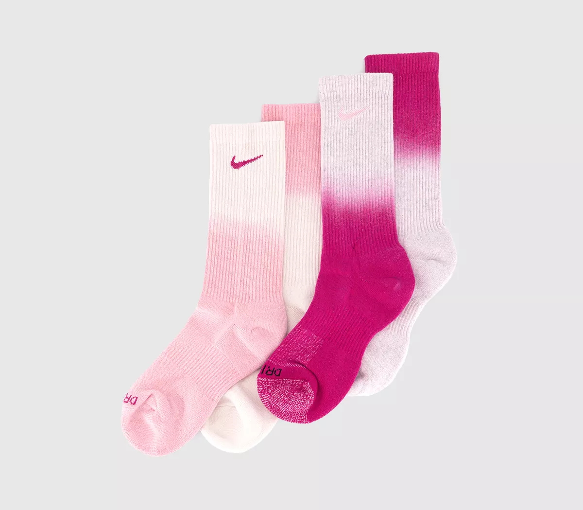 Nike Crew Socks 2 Pairs White Pink Dip Dye