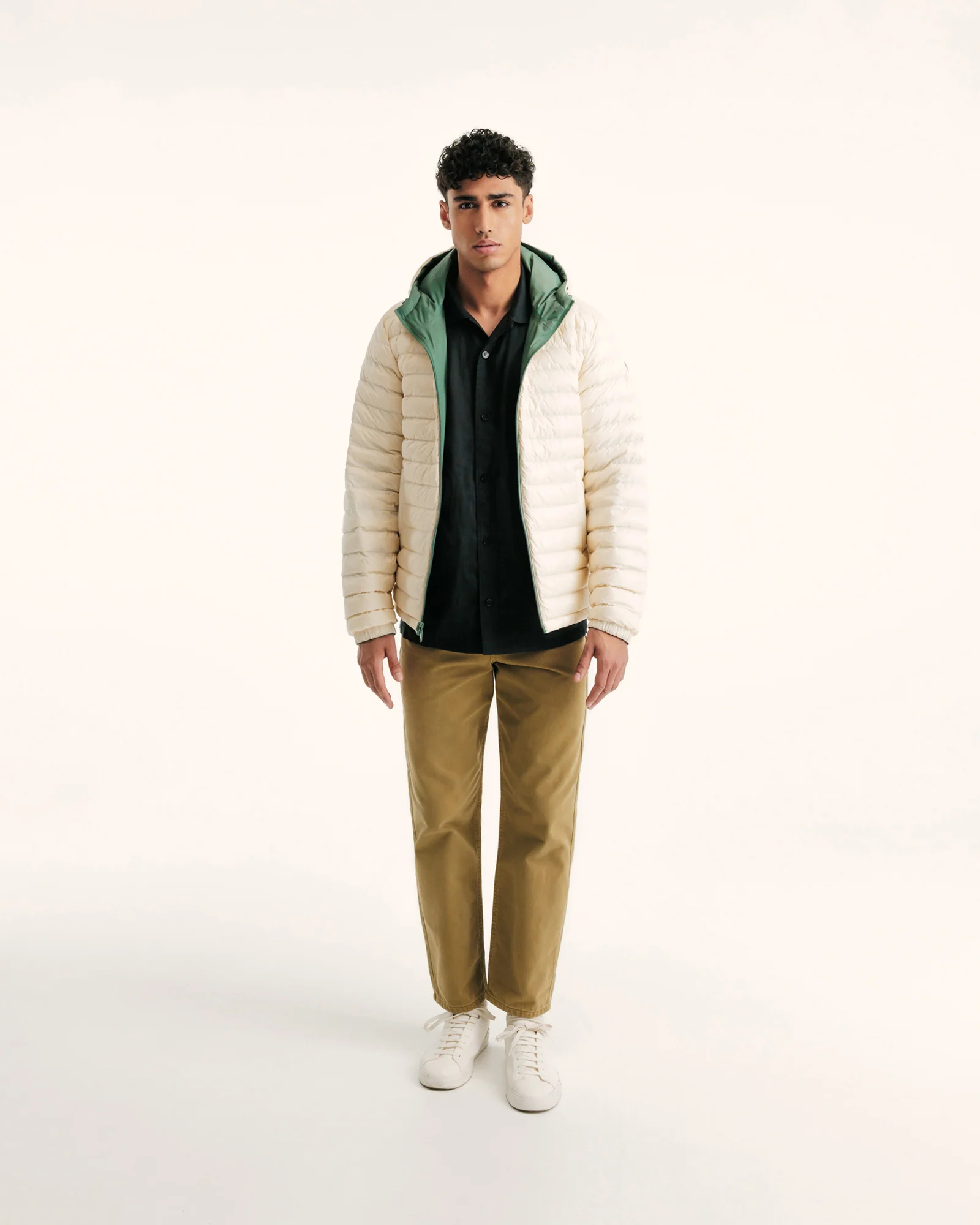 Down jacket reversible hoodie Army/Beige Bergen 2.0