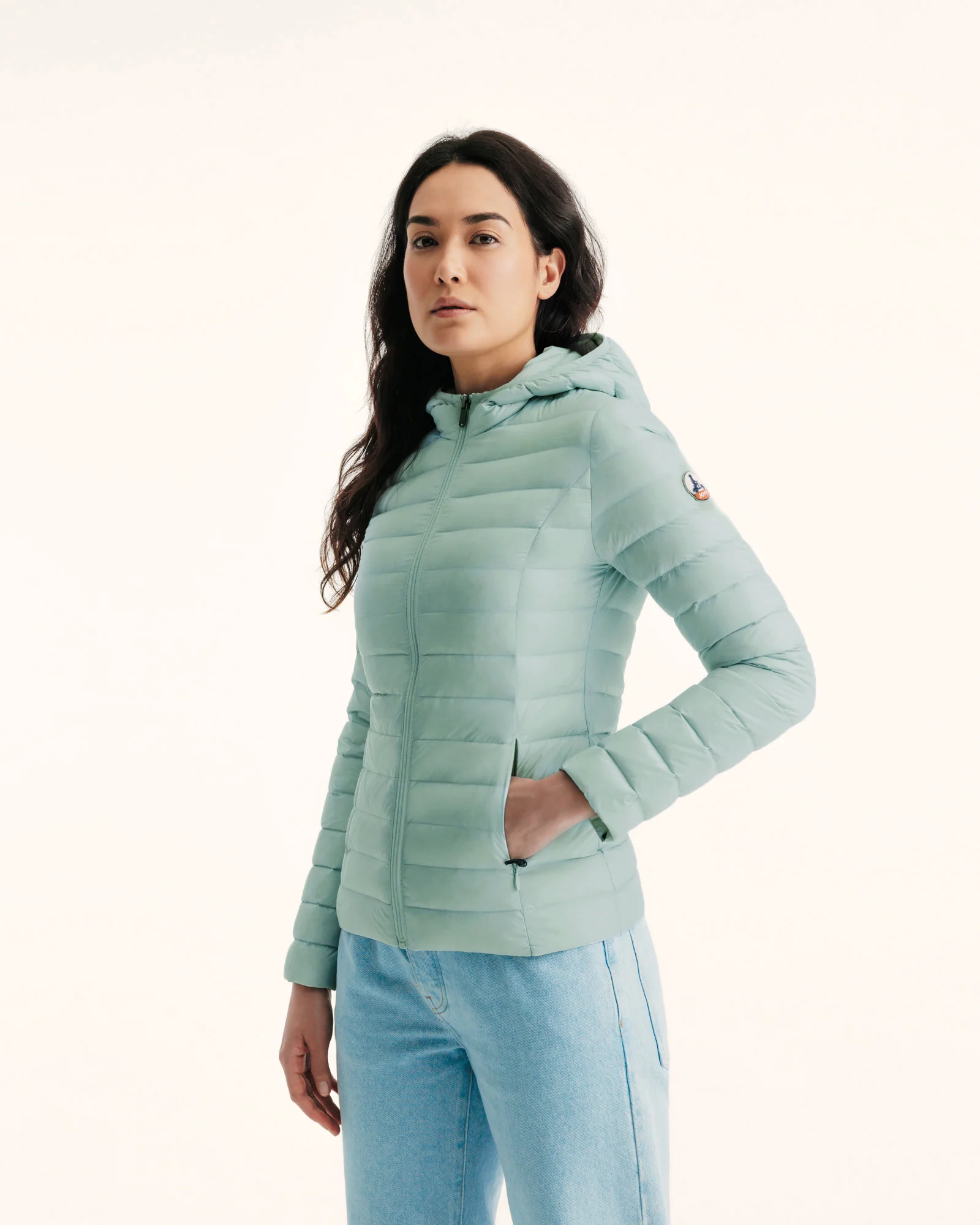 Down jacket light Celadon green Cloe hoodie