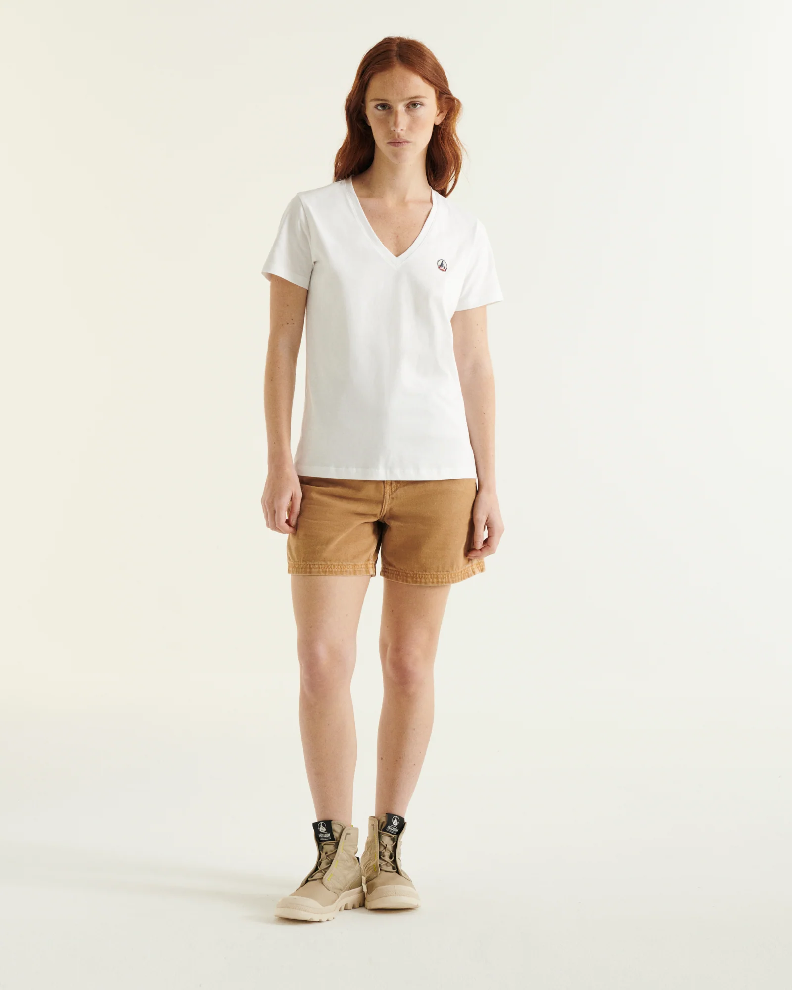 Plain V-neck T-shirt in organic cotton Pale mauve Cancun 2.0