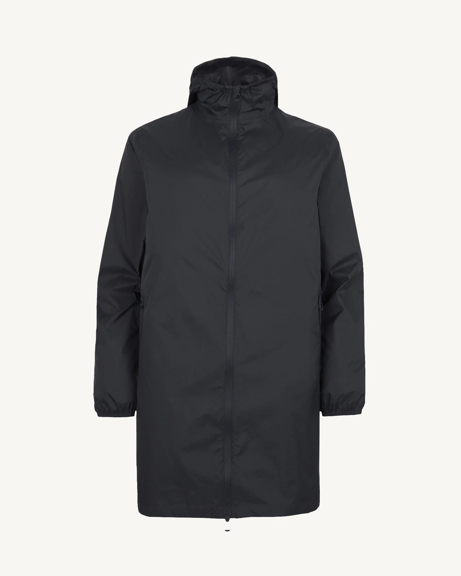 Long hooded raincoat packable Black Oban