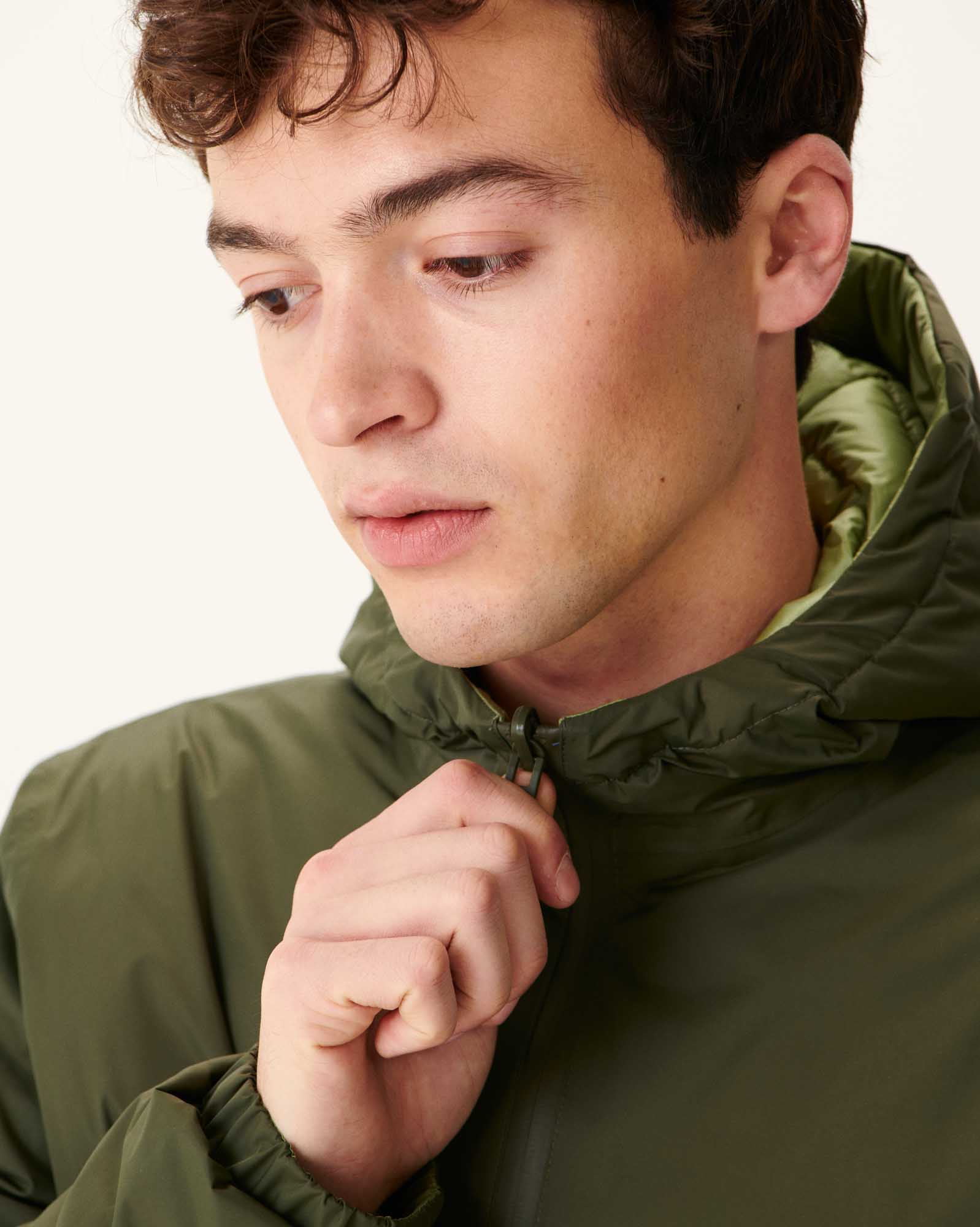 Reversible Hooded Down Jacket Army/Light Khaki Bergen