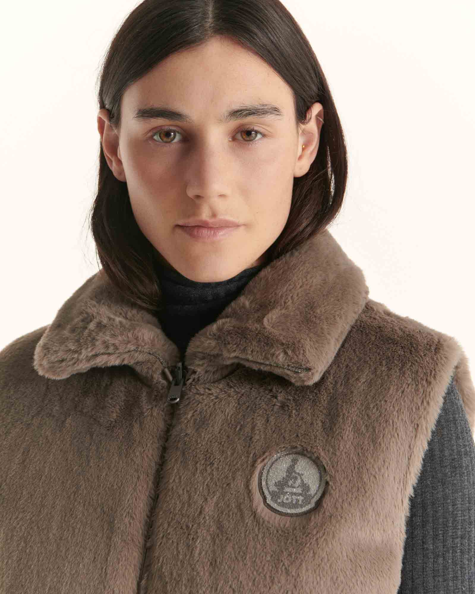 Down jacket with crystals Swarovski®️ sleeveless reversible Grand Froid Taupe Daria