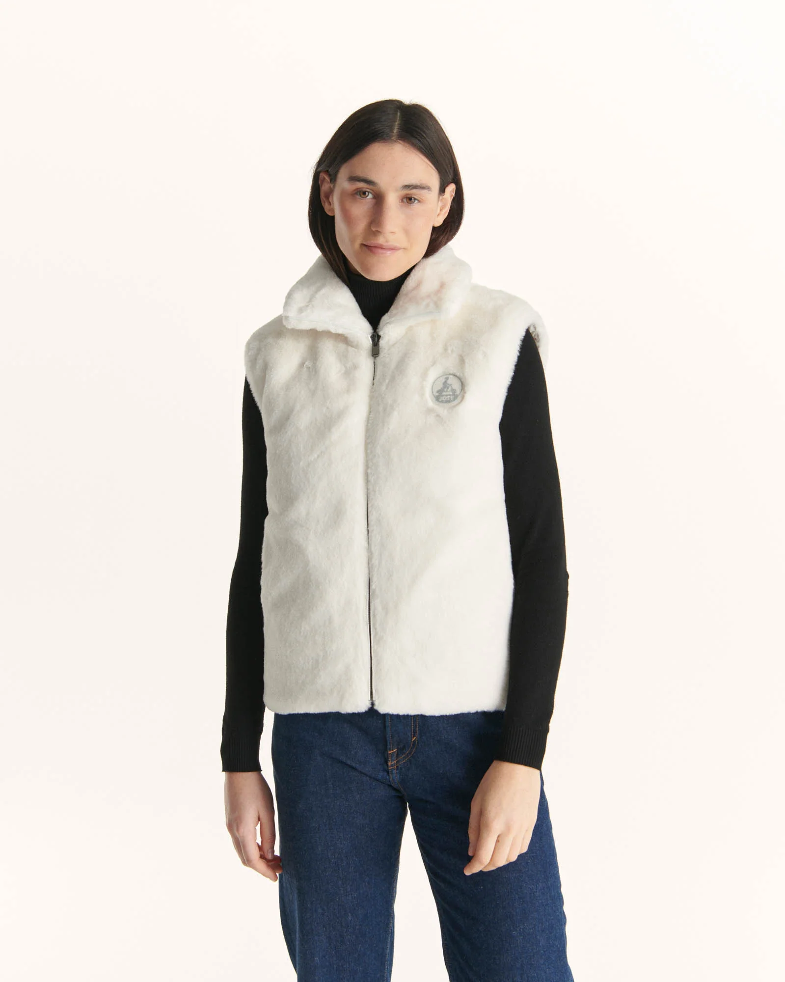 Down jacket with crystals Swarovski®️ sleeveless reversible Grand Froid Taupe Daria