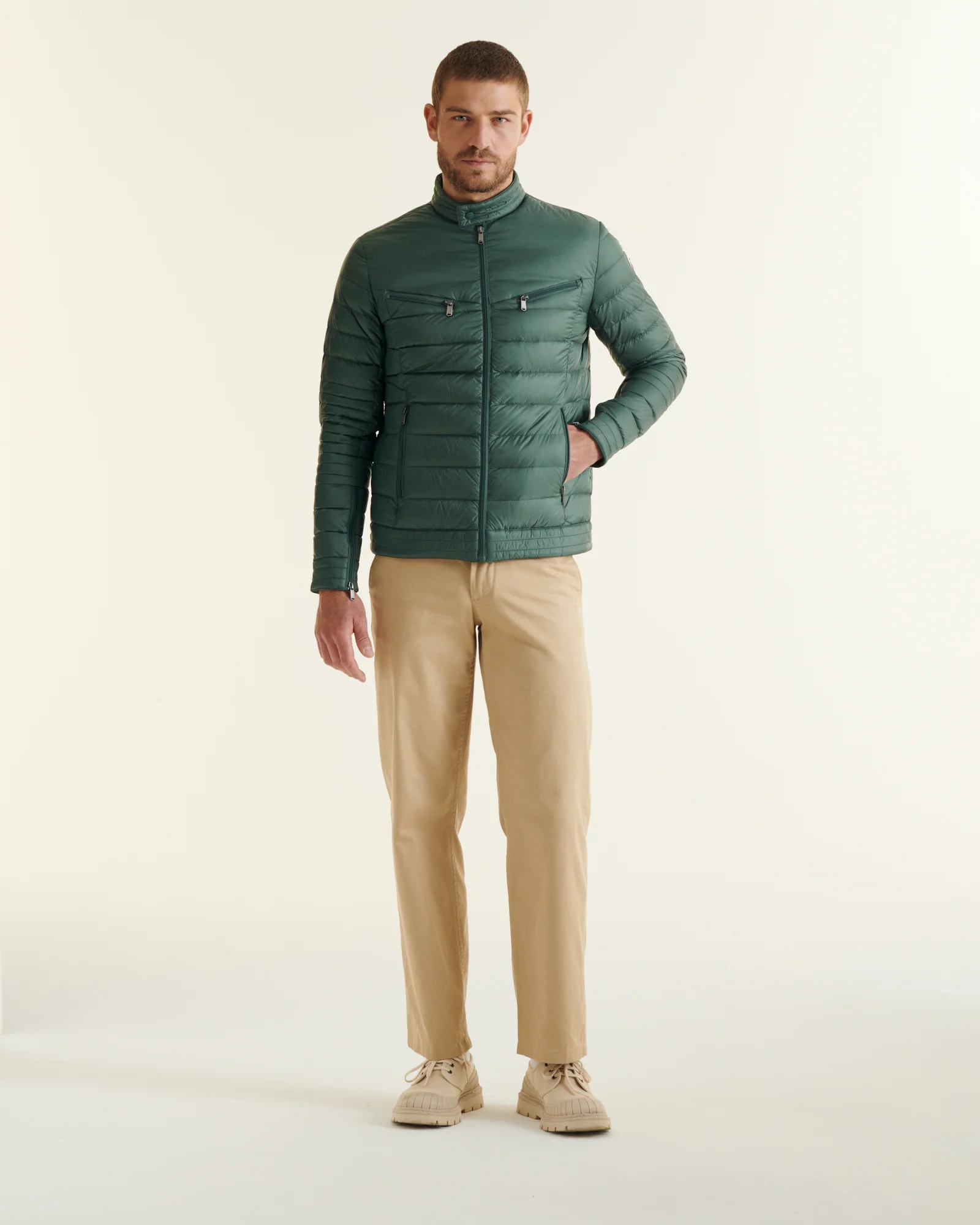 Down jacket biker cut Celadon green David