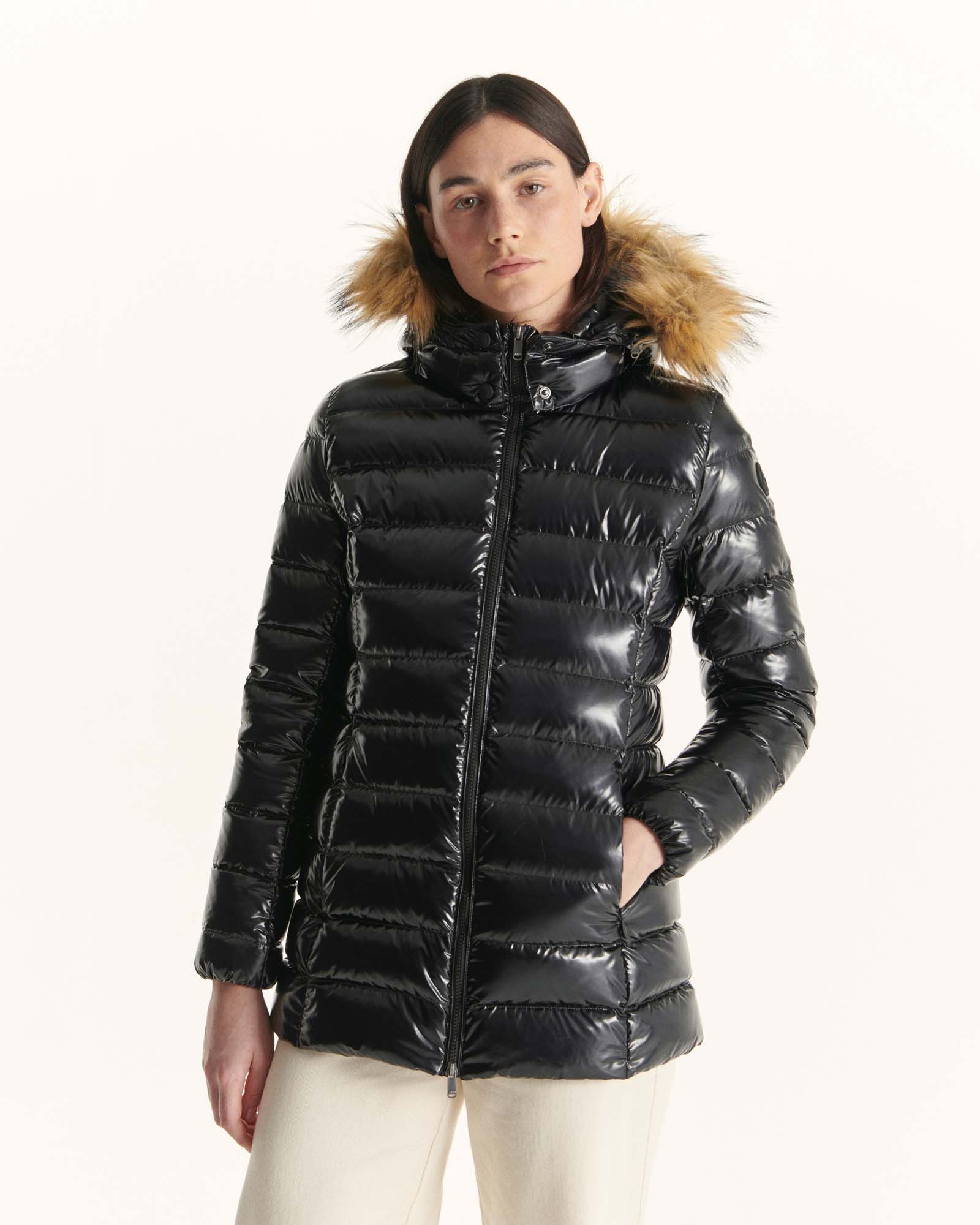 Down jacket mid-length Grand Froid Pearl Black lacquered