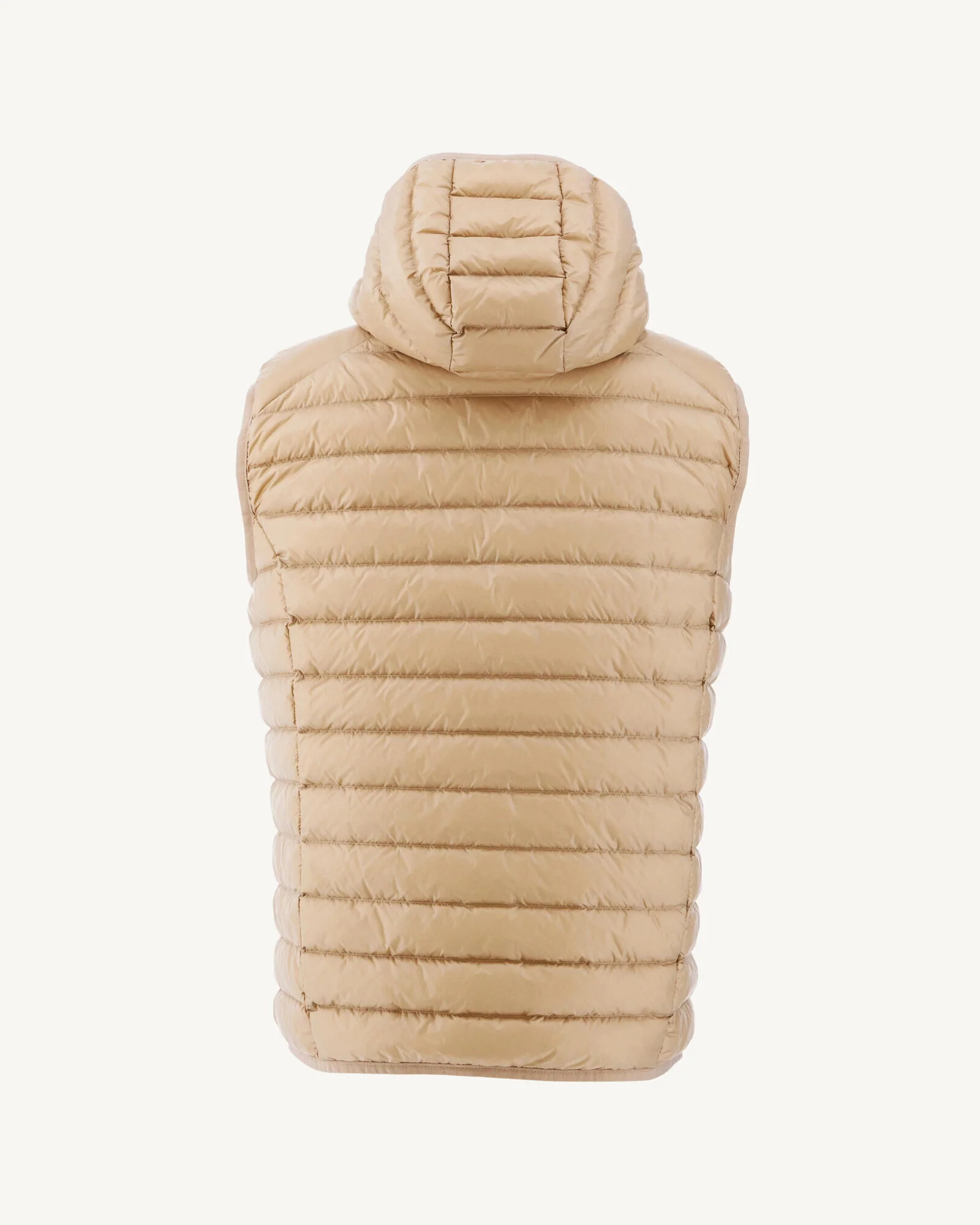 Taupe Pat hooded sleeveless padded jacket