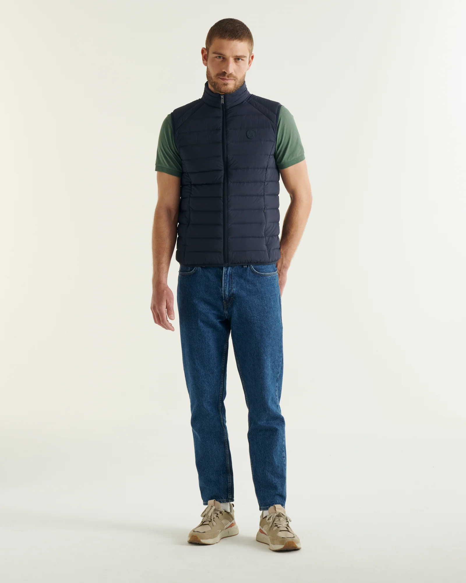Down jacket sleeveless stretch blue jeans Arafo
